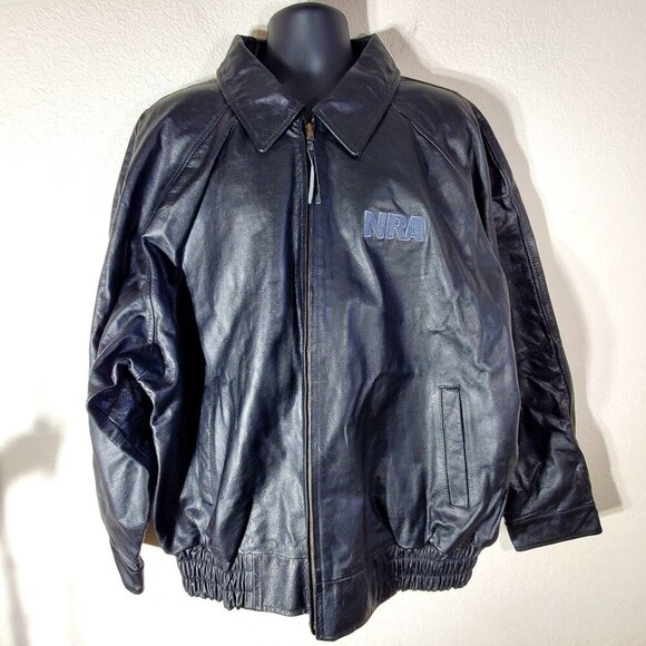 Burks Bay Mens 3XL Black Leather Jacket With NRA Embroidery Genuine Leather - Picture 11 of 11